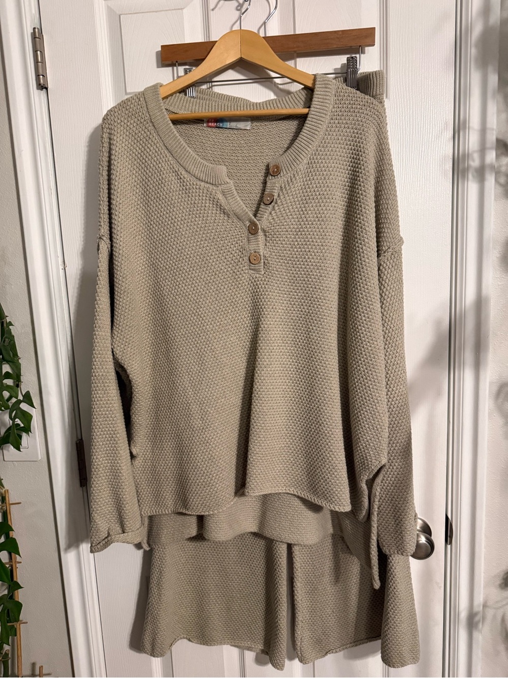 Free People Beach Hallie Matching Set Sand Beige Knit Two-Piece Loungewear Set